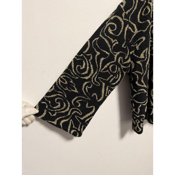 Caroline Rose Jacket Womens Large Black Beige Abstract Button Front Made USA - Picture 6 of 16
